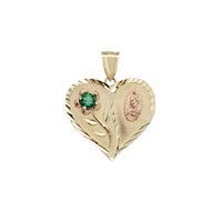 Zirconia Birthstone Rose Long Stem & Virgin Heart Pendant (14K)