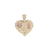 Zirconia Birthstone Rose Long Stem & Virgin Heart Pendant (14K)