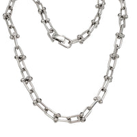 Zirconia Solid Beaded Paperclip Chain (Silver)