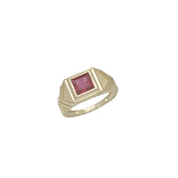Square Shape Red Cubic Zirconia Stone Ring (14K)