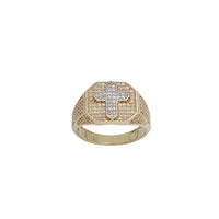 Two Tone Zirconia Cross Men's Ring (14K)