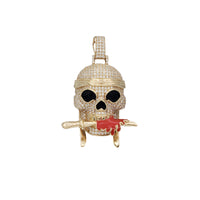 Pirate Skull With Knife Enamel CZ Pendant (14K)