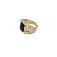 Zirconia & Black Onyx Rectangle Signet Ring (14K)