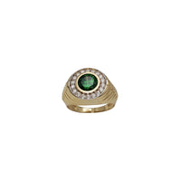 Round Halo Bezel Green Zirconia Men's Ring (14K)