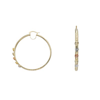 Tricolor Diamond Cut Heart Hoop Earrings (14K)