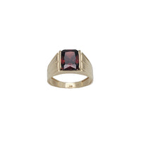 Zirconia Red Stone Half-Bezel Men's Ring (14K)