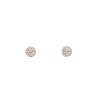 Zirconia Halo Round Stud Earrings (14K)