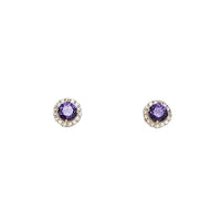Zirconia Halo Round Stud Earrings (14K)