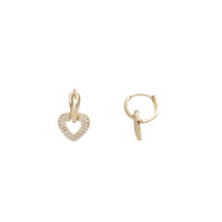 Dangling Heart CZ Huggie Earrings (14K)