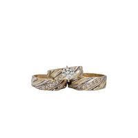 Three-Piece Set Two Tone CZ Engagement/Wedding Rings (14K)