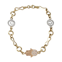 Hamsa Hand Horseshoe CZ Bracelet (14K)