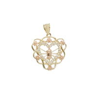 Tricolor Flower Zirconia Virgin Mary Pendant (14K)