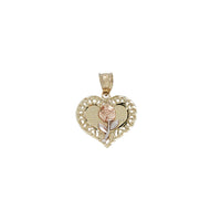 Diamond Cuts Heart Frame Flower Pendant (14K)