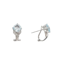 Diamond Blue Topaz Omega Back Earrings (14K)