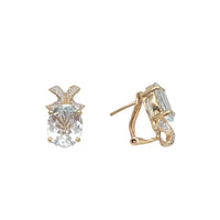 Diamond Aquamarine Omega Back Earrings (14K)