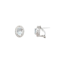 Diamond Aquamarine Omega Back Earrings (14K)