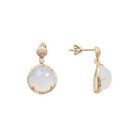 Diamond, White Agate Dangling Stud Earrings (14K)