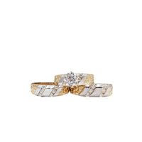 3 Piece Set Two Tone Nugget Zirconia Engagement/Wedding Rings (14K)