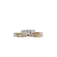 3 Piece Set Two Tone Diamond Cut Zirconia Engagement/Wedding Rings (14K)