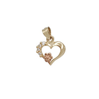 Stoneset Half-Heart Frame Flower Pendant (14K)