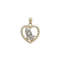 Pleated Heart Frame Praying Hand Pendant (14K)