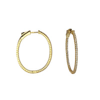 Cubic Zirconia Inside-Out Oval Hoop Earrings (Silver; Yellow)