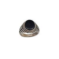 Antique-Finish Fishbone Band Accent Oval Onyx Ring (Silver)