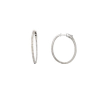 Single-Row Zirconia Oval In and Out Hoop Earrings (Silver)