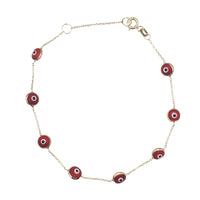 Round Bezel Red Evil Eye Bracelet (14K)