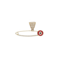 Zirconia Enamel Evil Eye Safety Pin Pendant (14K)