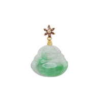 Pink Zirconia Jade Laughing Buddha Pendant (14K)