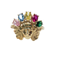 Indian Chief Head Diamond-Cut & Multi-Color CZ Ring (10K)