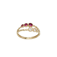 Red & White Zirconia Split Milgrain Bezel Ring (14K)