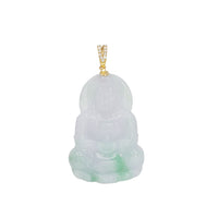 Purple, Green and Diamond GuanYin Jade Pendant (14K)