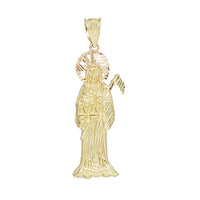 Tricolor Diamond Cut Santa Muerte Pendant (14K)