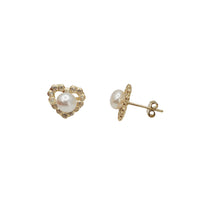 Heart Halo Pearl Stud Earrings (14K)