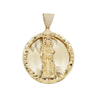 Zirconia Diamond Cut Round Santa Muerte/Grim Reaper Medallion Pendant (14K)
