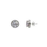 Zirconia Round Halo Stud Earrings (Silver)