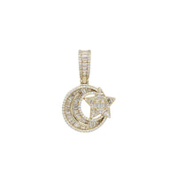 Iced-Out Crescent Moon & Star Pendant (Yellow Silver)