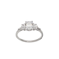 Three Stone Emerald Cut Zirconia Solitaire Engagement Ring (Silver)