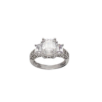 Three Stone Emerald Cut Zirconia Engagement Ring (Silver)