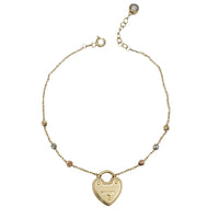 Tricolor Textured Heart Charm Bracelet (14K)