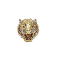 Tricolor Iced Out Tiger Head Ring (14K)