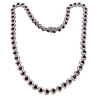Red Zirconia Halo Heart Fancy Necklace (Silver)
