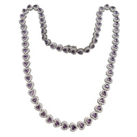 Purple Zirconia Halo Heart Fancy Necklace (Silver)