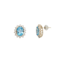 Diamond Blue Topaz Flower Stud Earrings (14K)