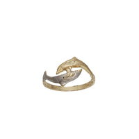 Two Tone Diamond Cut Two Dolphins Ring (14K)