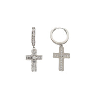 Baguette Zirconia Dangling Cross Earrings (Silver)