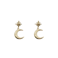 Star and Daggling Moon Stud Earring (14K)