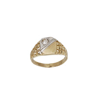 Baby-Sized/ Pinky Nugget Two Tone CZ Signet Ring (14K)